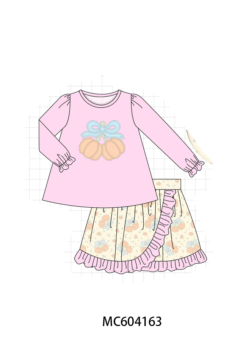 PO86 Pink pumpkin applique bow ruffle collection