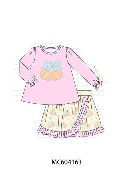 PO86 Pink pumpkin applique bow ruffle collection