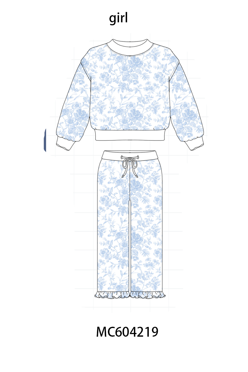 PO86 Floral bow print mom&me ruffle pants set collection