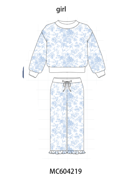 PO86 Floral bow print mom&me ruffle pants set collection