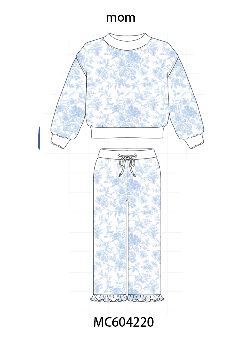 PO86 Floral bow print mom&me ruffle pants set collection