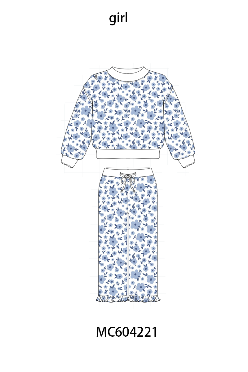 PO86 Floral bow print mom&me ruffle pants set collection