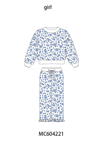 PO86 Floral bow print mom&me ruffle pants set collection