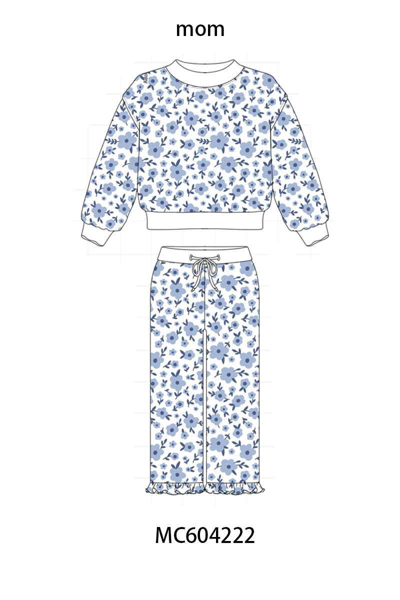 PO86 Floral bow print mom&me ruffle pants set collection