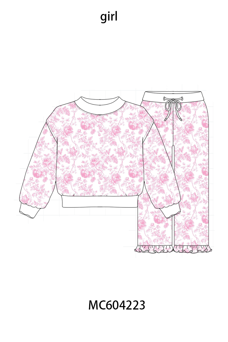 PO86 Floral bow print mom&me ruffle pants set collection