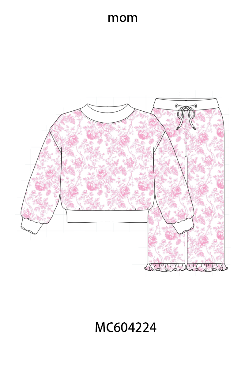 PO86 Floral bow print mom&me ruffle pants set collection