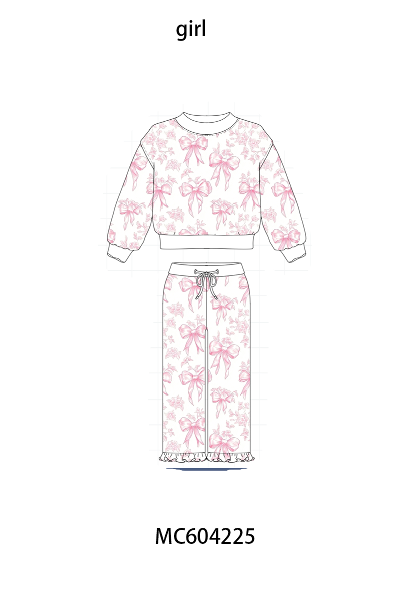 PO86 Floral bow print mom&me ruffle pants set collection