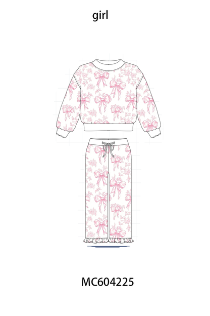 PO86 Floral bow print mom&me ruffle pants set collection