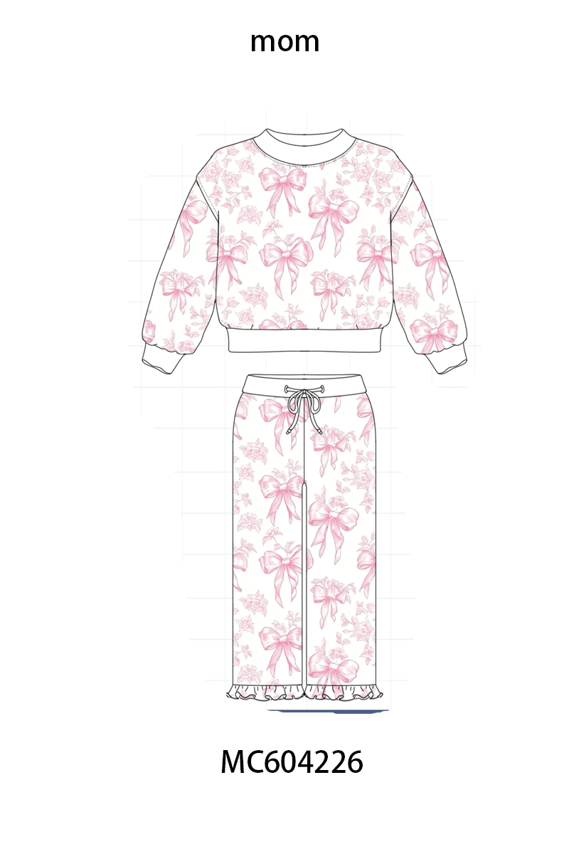 PO86 Floral bow print mom&me ruffle pants set collection