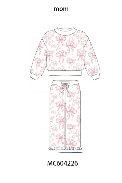 PO86 Floral bow print mom&me ruffle pants set collection