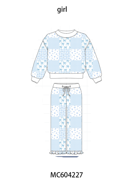 PO86 Floral bow print mom&me ruffle pants set collection