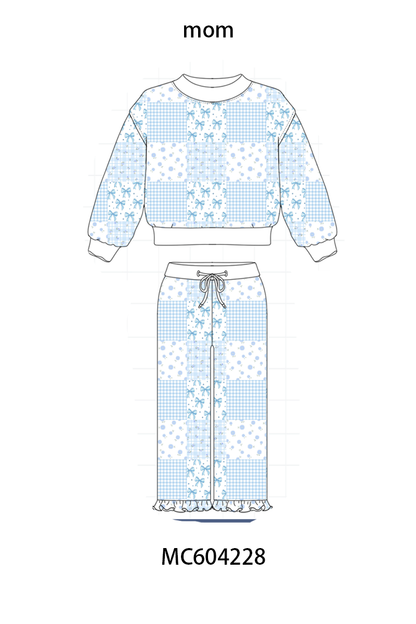 PO86 Floral bow print mom&me ruffle pants set collection