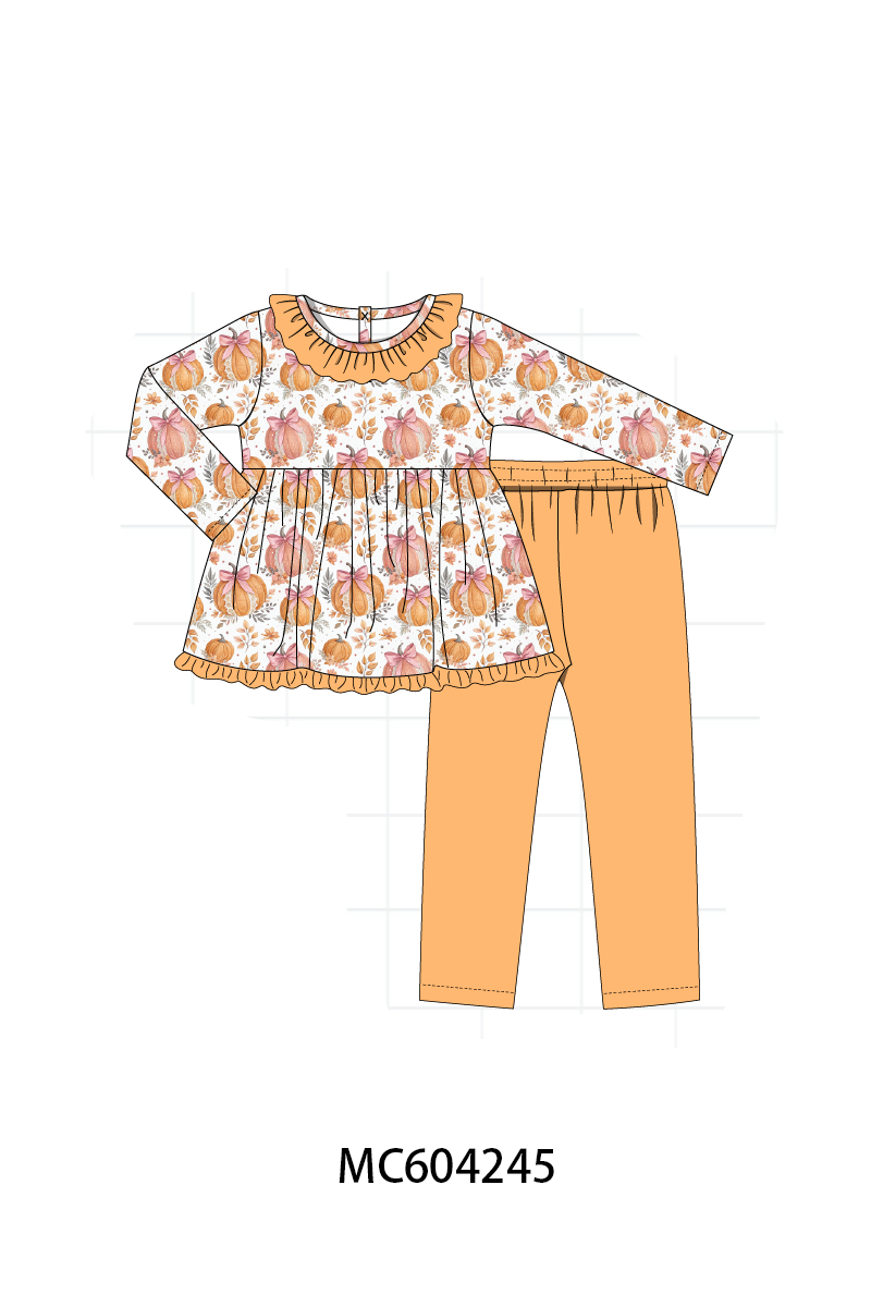 PO86 Orange pumpkin print ruffle collection 1