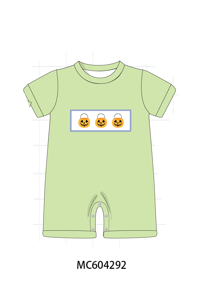 PO86 Green halloween pumpkin embroidery ruffle collection