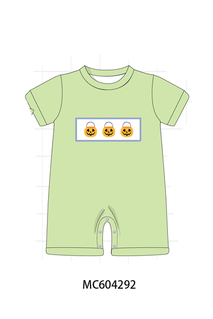 PO86 Green halloween pumpkin embroidery ruffle collection