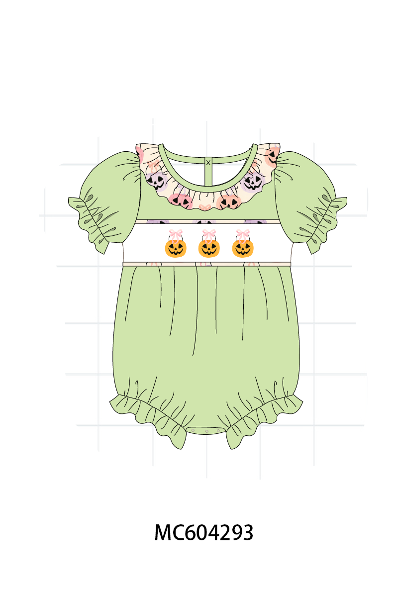 PO86 Green halloween pumpkin embroidery ruffle collection