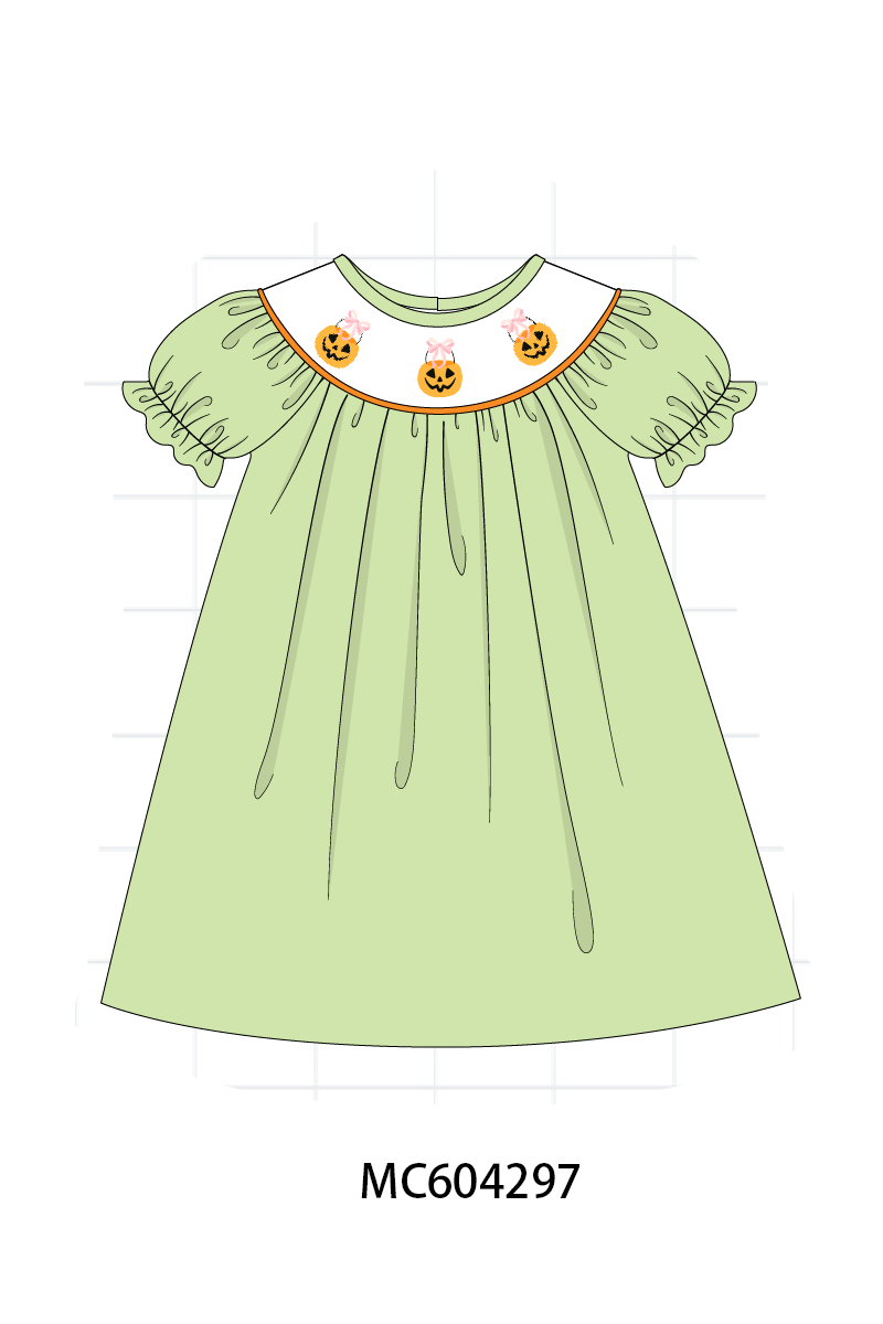 PO86 Green halloween pumpkin embroidery ruffle collection