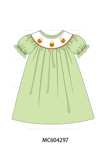 PO86 Green halloween pumpkin embroidery ruffle collection