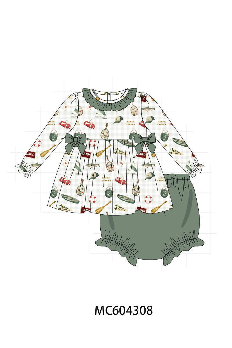 PO86 Green camping print ruffle collection