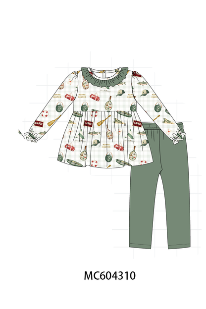 PO86 Green camping print ruffle collection