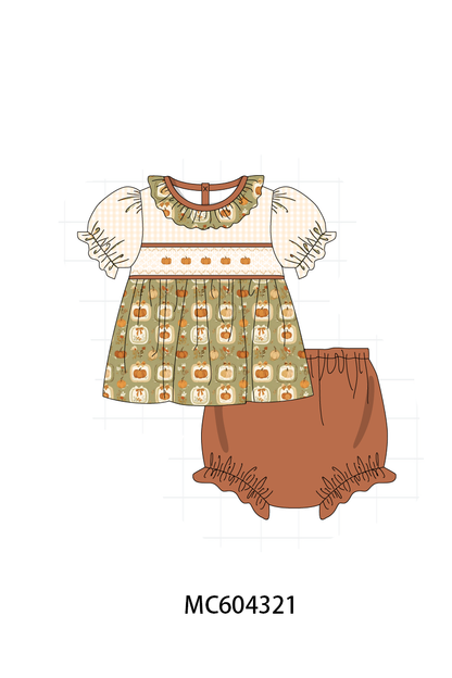 PO86 Vintage pumpkin embroidery smocked collection
