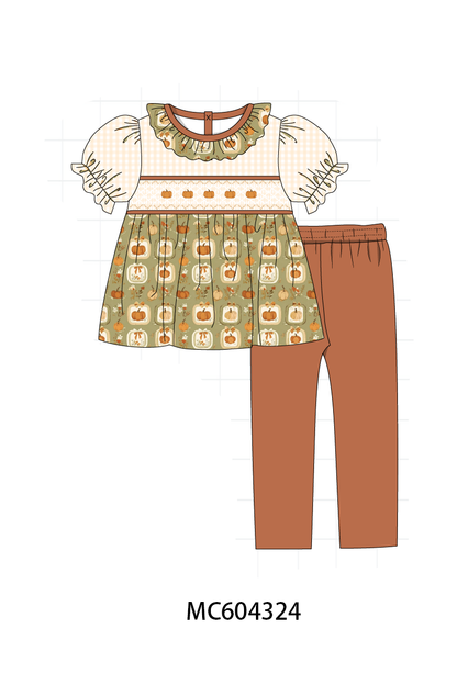 PO86 Vintage pumpkin embroidery smocked collection