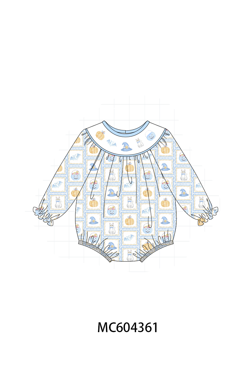 PO86 Blue halloween embroidery plaid collection