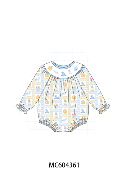 PO86 Blue halloween embroidery plaid collection