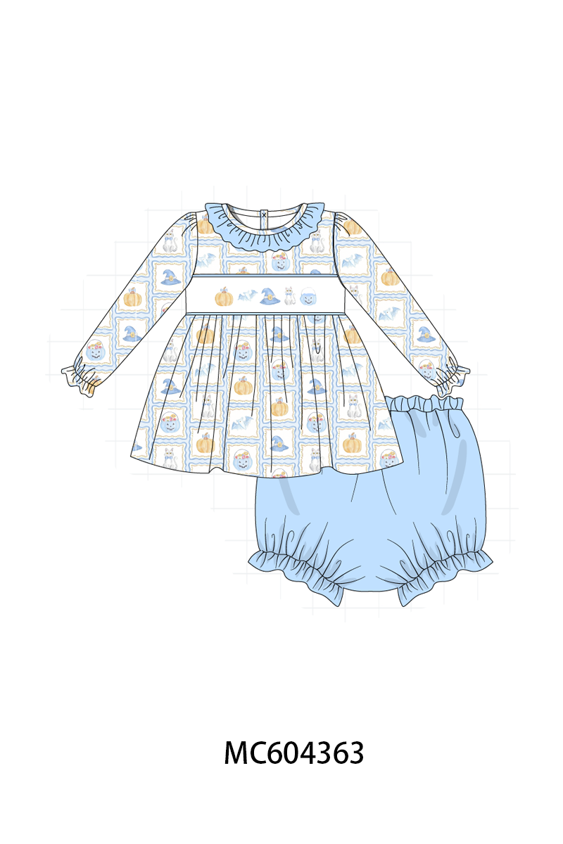 PO86 Blue halloween embroidery plaid collection