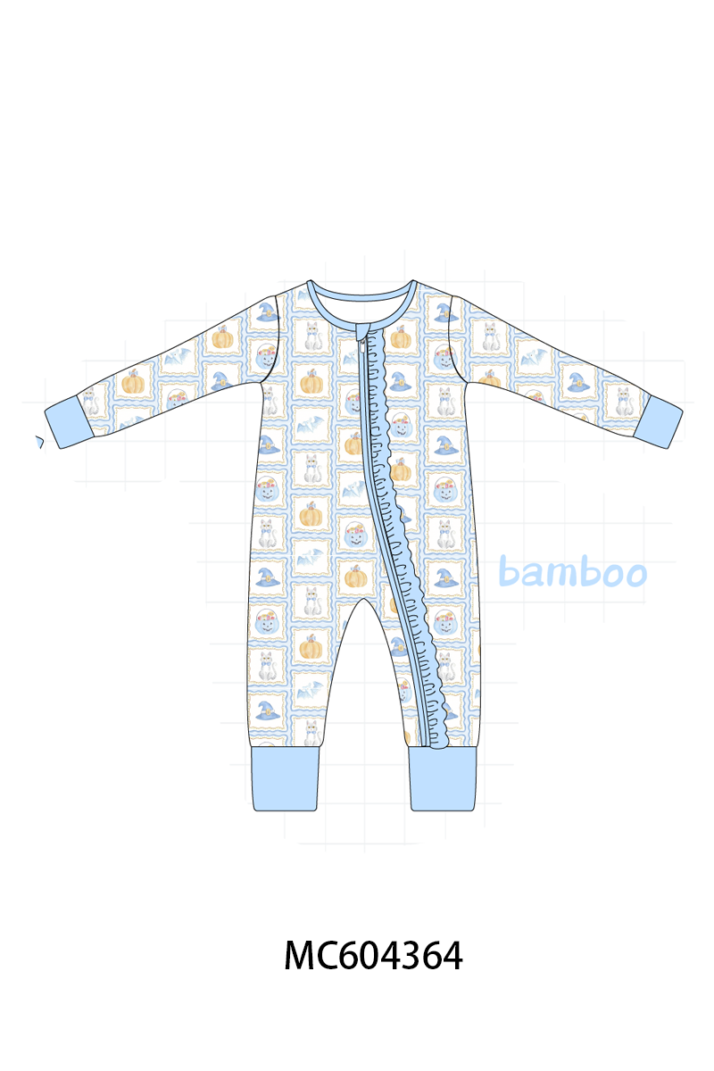 PO86 Blue halloween embroidery plaid collection