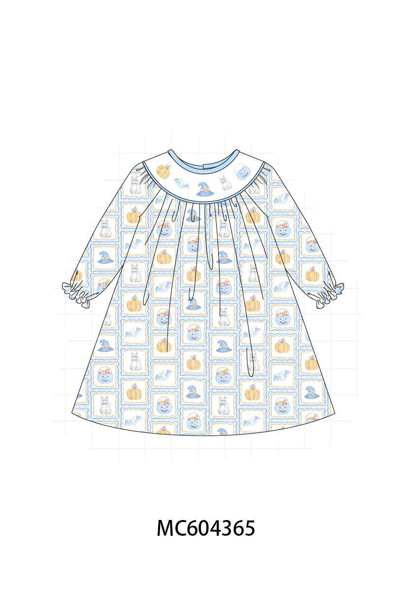 PO86 Blue halloween embroidery plaid collection