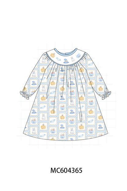 PO86 Blue halloween embroidery plaid collection