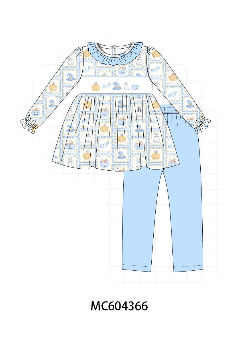 PO86 Blue halloween embroidery plaid collection