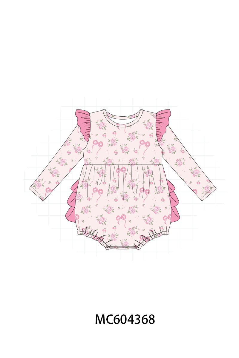PO86 Pink rose floral bow print collection