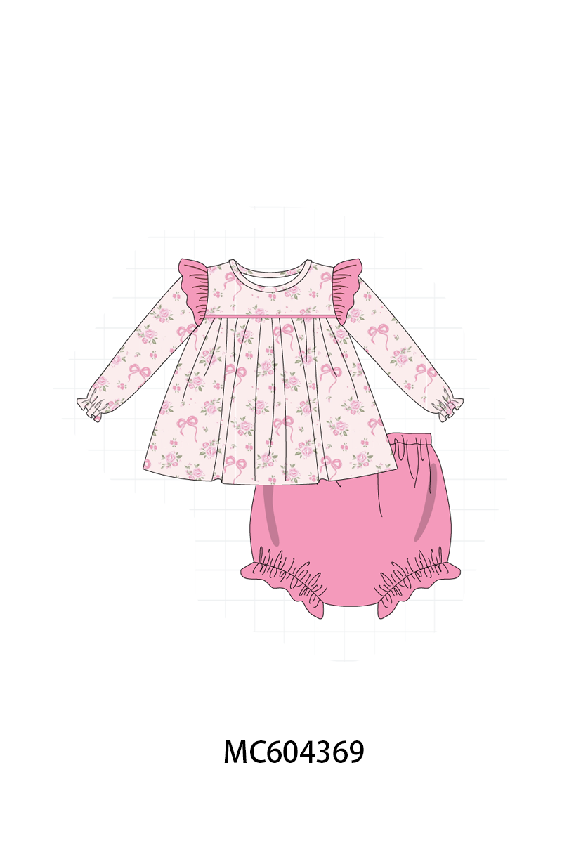 PO86 Pink rose floral bow print collection