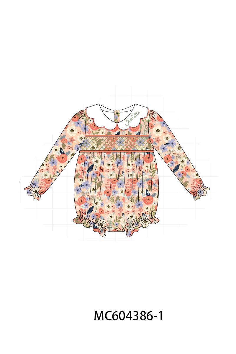 PO86 Coral floral monogram embroidery smocked collection