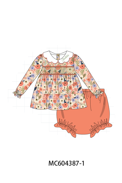 PO86 Coral floral monogram embroidery smocked collection