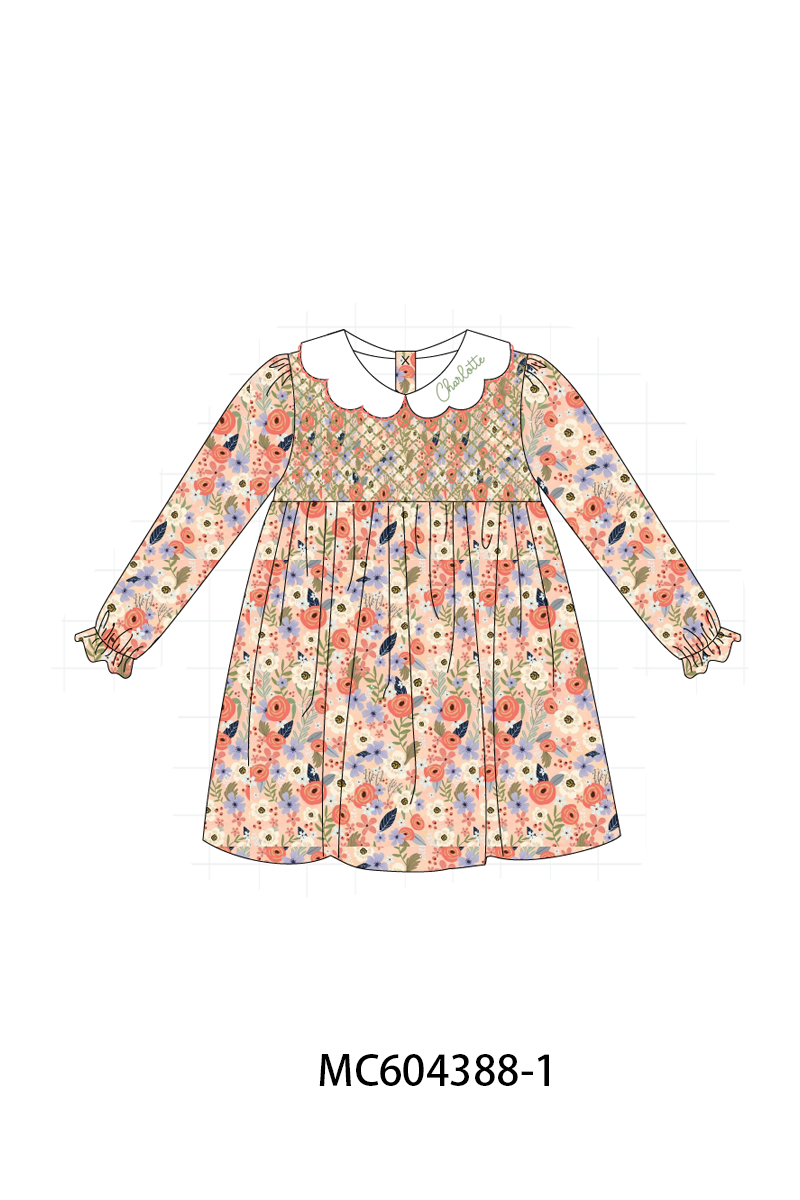 PO86 Coral floral monogram embroidery smocked collection