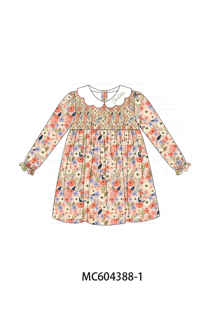 PO86 Coral floral monogram embroidery smocked collection
