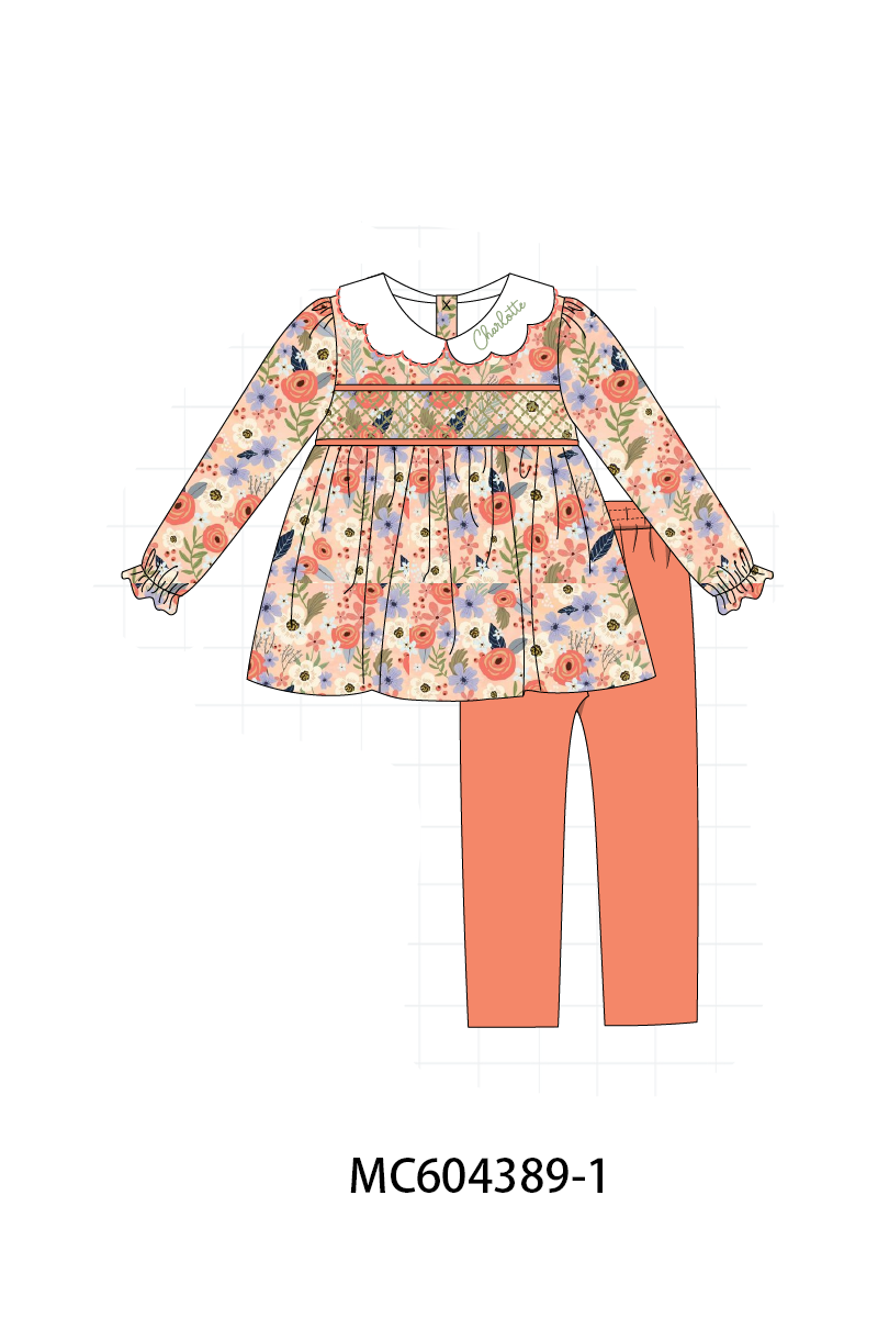 PO86 Coral floral monogram embroidery smocked collection