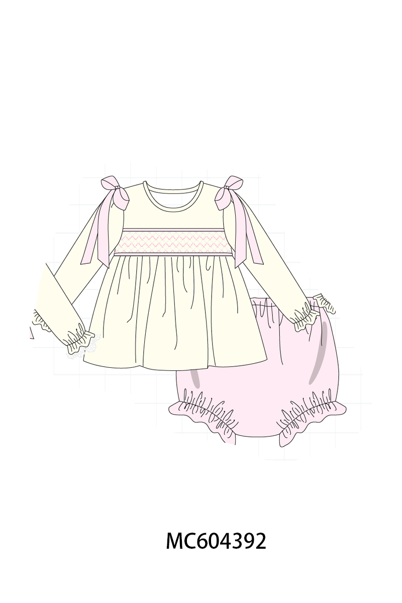PO86 Cream smocked bow collection
