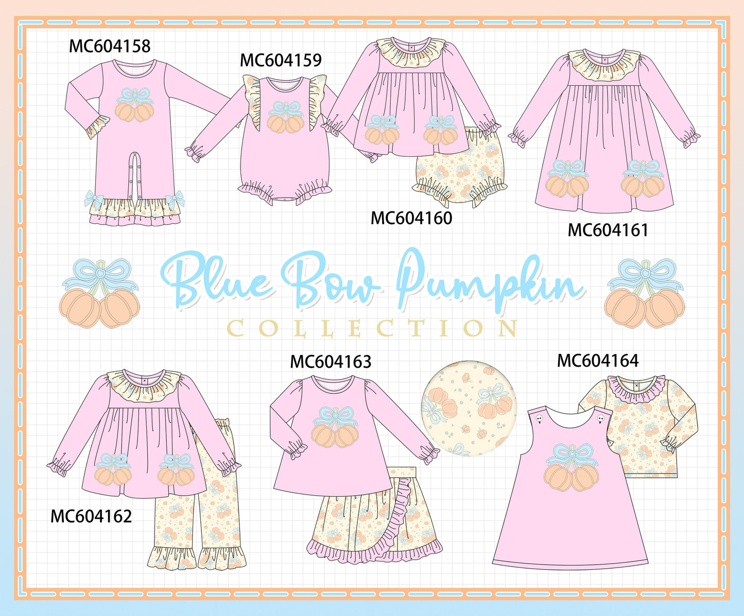 PO86 Pink pumpkin applique bow ruffle collection