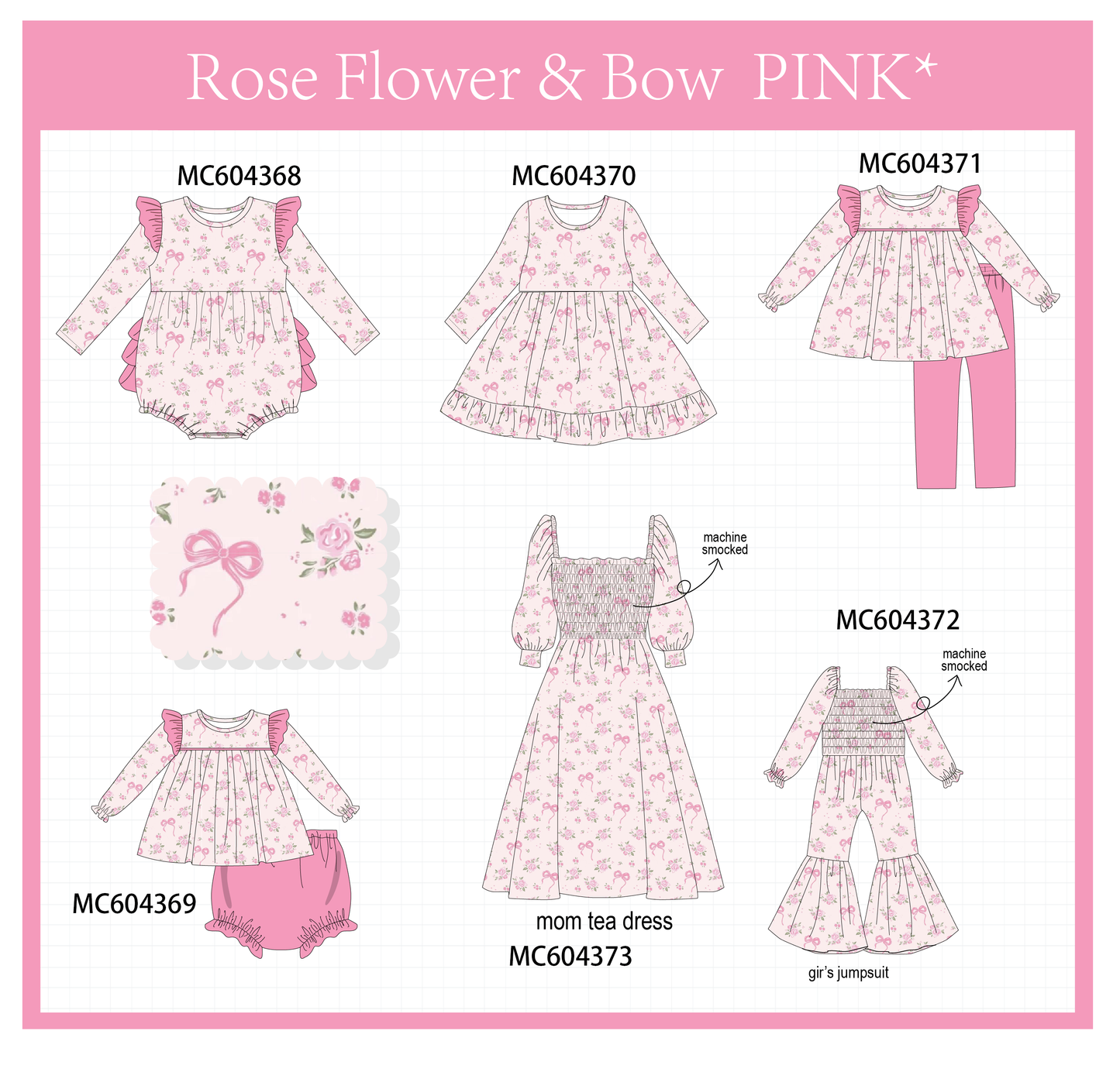 PO86 Pink rose floral bow print collection