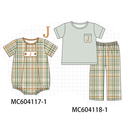 PO86 Sage monogram embroidery plaid collection