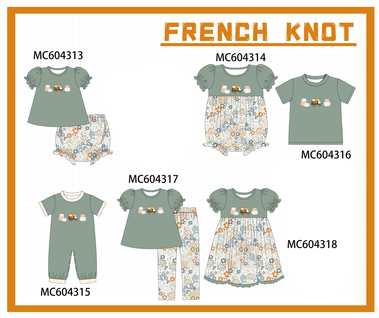 PO86 Sage pumpkin french knot collection