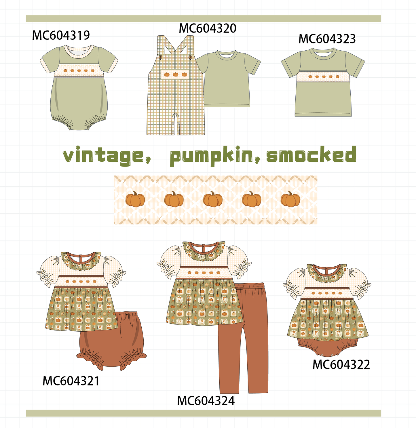 PO86 Vintage pumpkin embroidery smocked collection